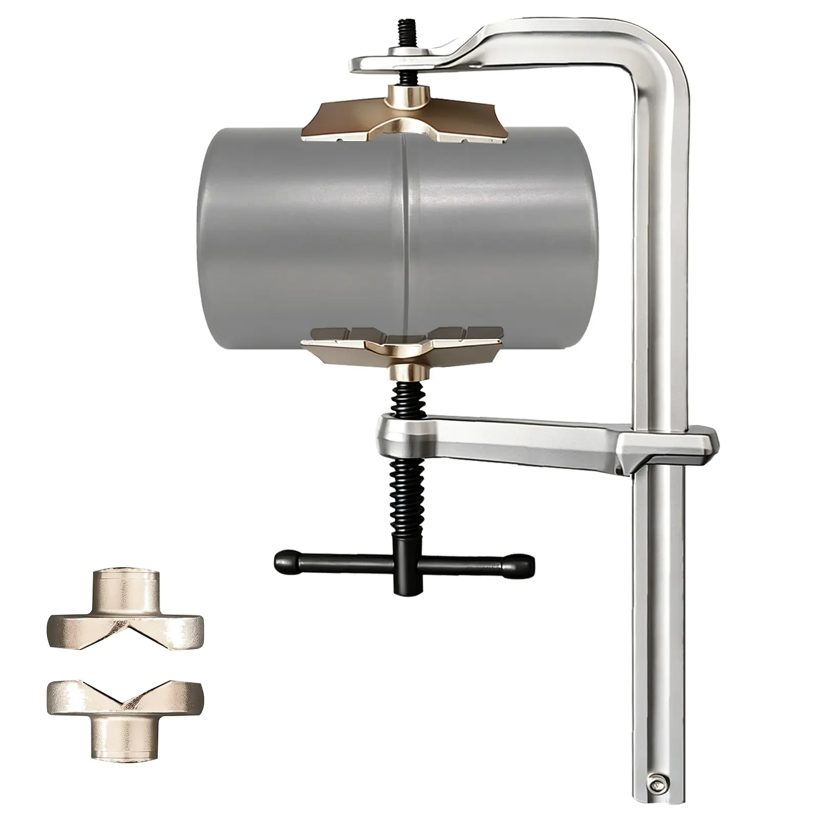 Demweison Patented 12-in 3-in-1 Multi-Use V-Head Pipe Clamp, Heavy-Duty Cr-V Steel, 1700 lbs Force, Round Jaw Pads, Converts to Spreader & F Clamp for Welding, Fixing Support (All Seasons Compatibility)