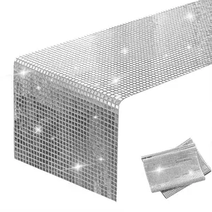 Disco Plaid Sequin Table Runner, Birthday Wedding Holiday Party Decoration, Mirror Sequin Grid Table Runner, Festive Event Decor