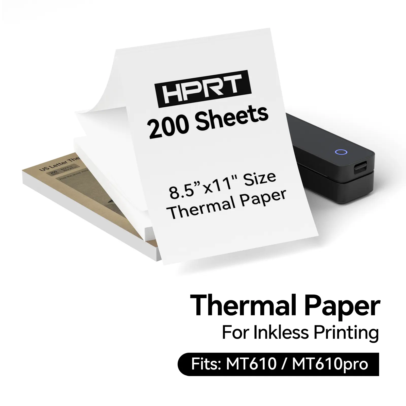 400-1000 Sheets US Letter Thermal Printer Paper, 8.5x11" BPA-Free Stationery, Compatible with HPRT MT610/MT610 Pro Portable Printers