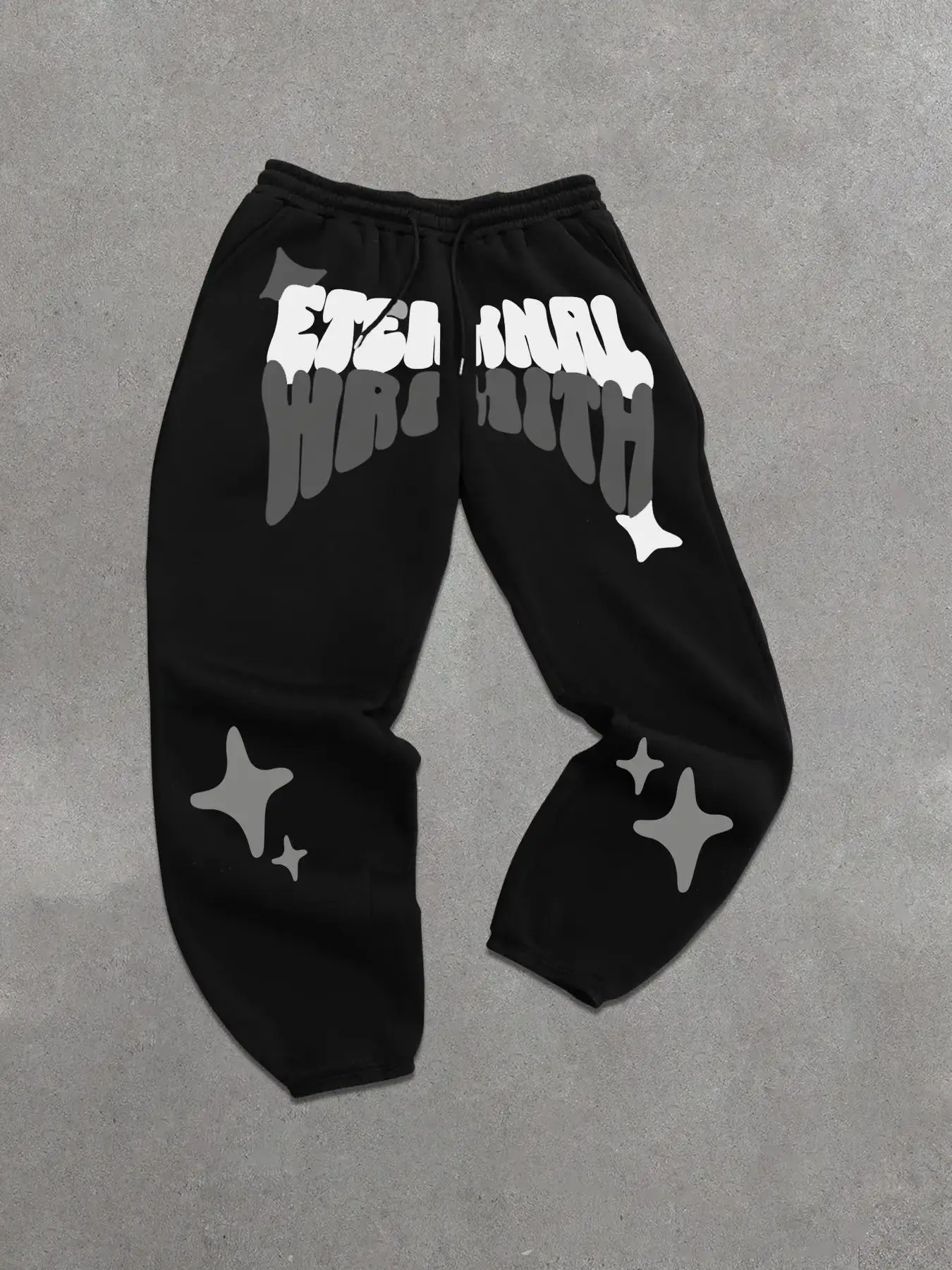 Men's Letter & Star Print Drawstring Waist Sweatpants, Casual Regular Fit Pocket Jogger Pants for Fall & Winter, Men's Trousers for Daily Wear