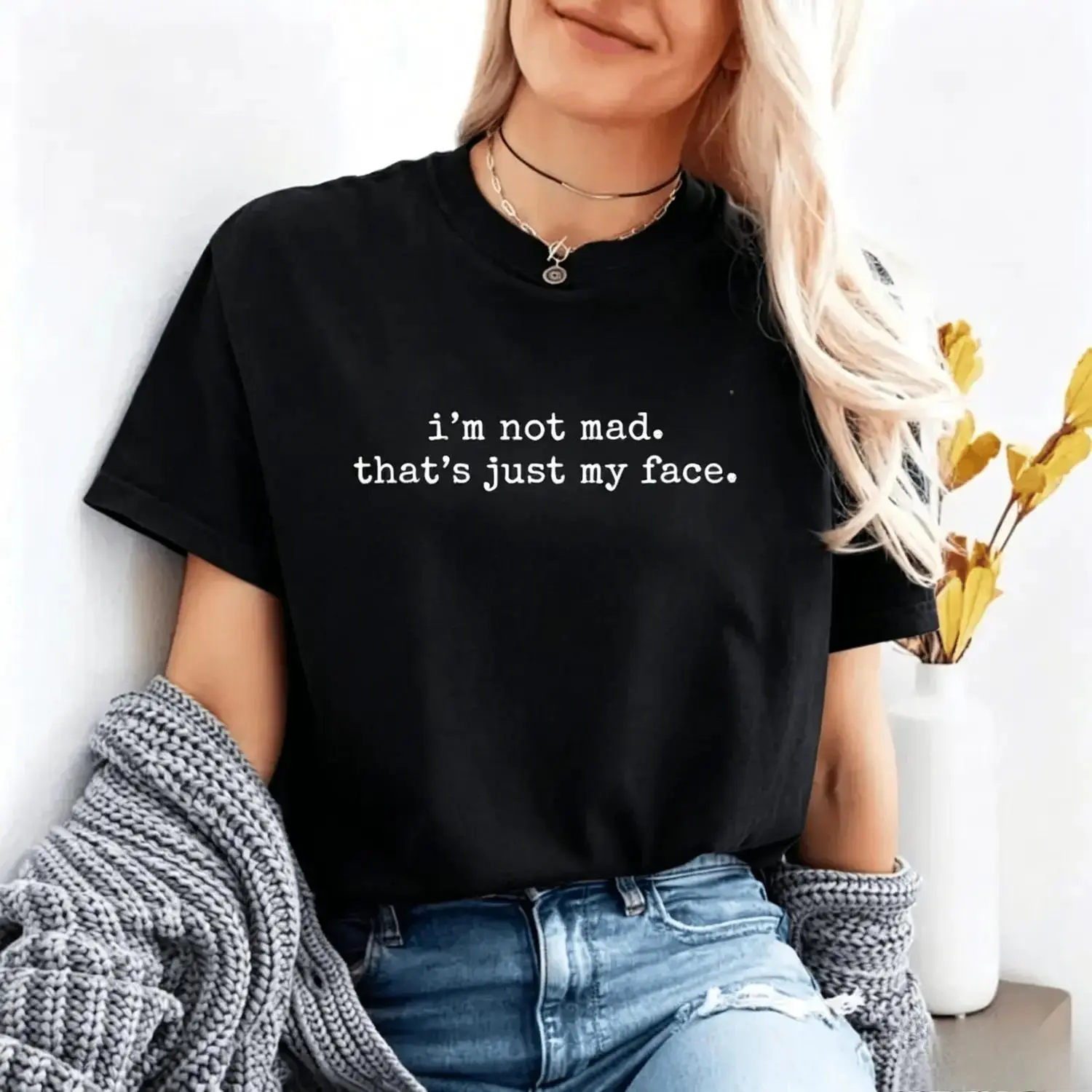 Im Not Mad Thats Just My Face Cotton T Shirt Funny Quote Tee Sarcastic Humor Graphic Tee Casual Everyday Crewneck Unisex Top