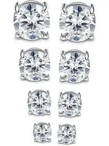 4Pairs Stainless Steel Magnetic Stud Earrings for Mens Womens Non Piercing Clip on Stud Earrings CZ Inlaid Magnetic Earrings Hypoallergenic Round Fake Earrings 4-7mm