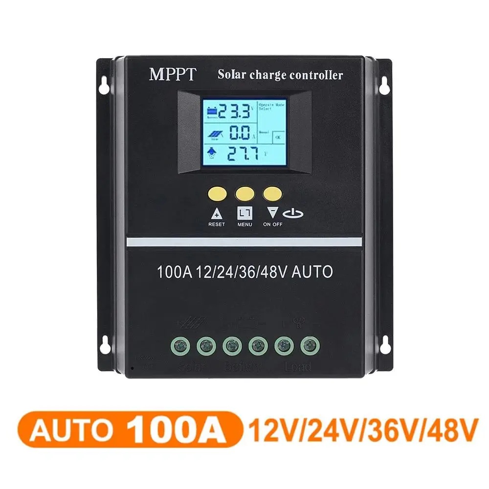 MPPT Solar Charge Controller 100A 4000W, 12V‑48V Auto Voltage Detect Solar Regulator, LCD Screen Dual USB Interface, Multi‑Protection Circuit for Off‑Grid, RV and Outdoor Solar Power Systems