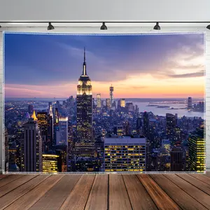 City Building Tapestry Urban Skyline Backdrop Architecture Theme Wall Hanging Photography Background Modern Decor for Living Room Bedroom Indoor Outdoor Home Decoration