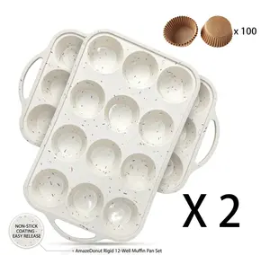 102PC Non-Stick Muffin Pan with Wide Handles, 100 paper cups, Colorful Confetti Pattern Cupcake Baking Tin, Carbon Steel Cake Mold for Oven, Large Baking Tray for Home Party & Kitchen outdoorfun