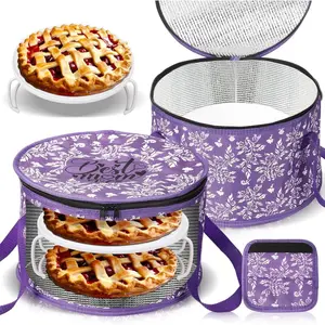 Round Pie Carrier 12 x 7 Inches Insulated Casserole Carriers Reusable Cake Carrier with Detachable Handle Round Thermal Casserole Food Carrier for Lunch Picnic Pizza