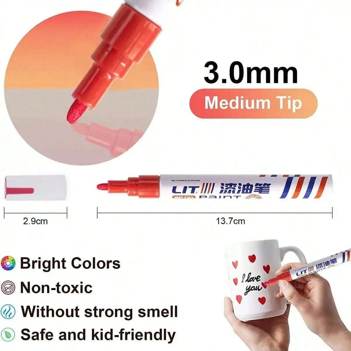 Oil-Based Paint Marker, Waterproof and Oil-Resistant, Ideal for Metal, Plastic, Glass, DIY Crafts, Automotive Repair, Handmade Decorations