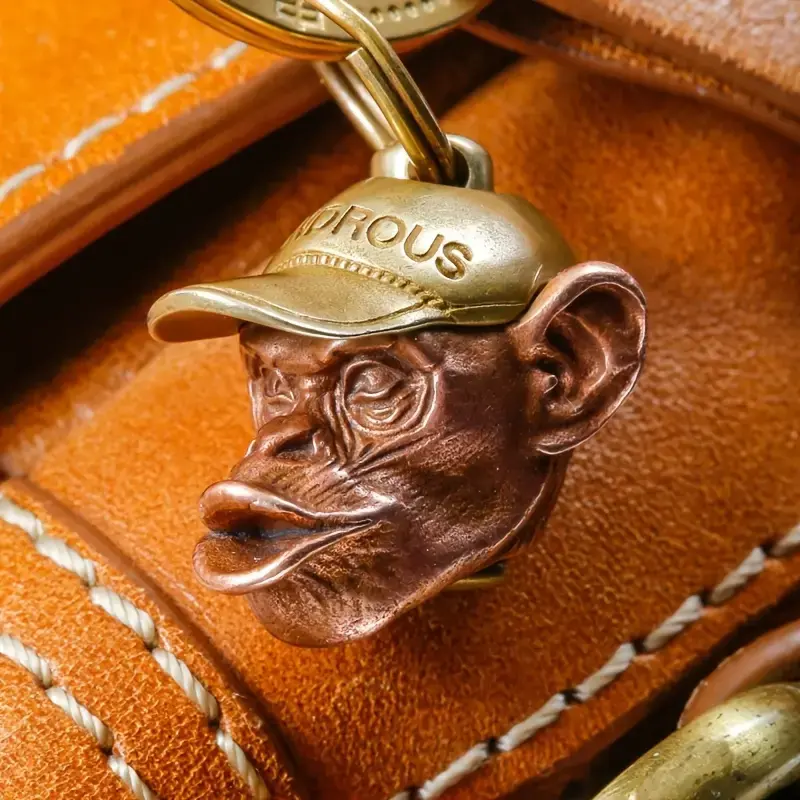 Vintage Copper Monkey Keychain Pendant, Cool Keychains, Retro Metal Bag Charm, Keychain Charms, Keychain For Bags, Fun Couple Gift Necklace, Animal Lover Accessory, Unique Jewelry Item, Animals Keychain Decor