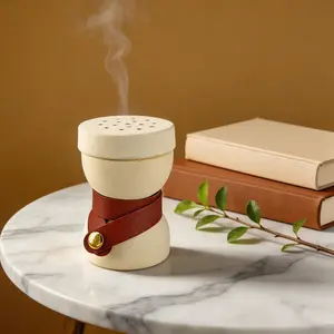 Portable Ceramic Incense Burner, Leather Wrapped Incense Holder for Cone, Stick & Resin Incense, Home & Travel Use