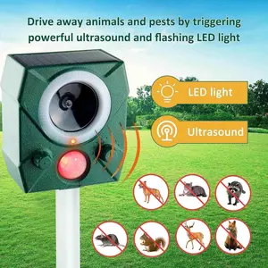 Outdoor Solar Ultrasonic Rodent Repellent, Squirrel Repellent, Motion Sensor Gentle Animal Deterrent, Waterproof with Flashing Lights, All-Weather Protection