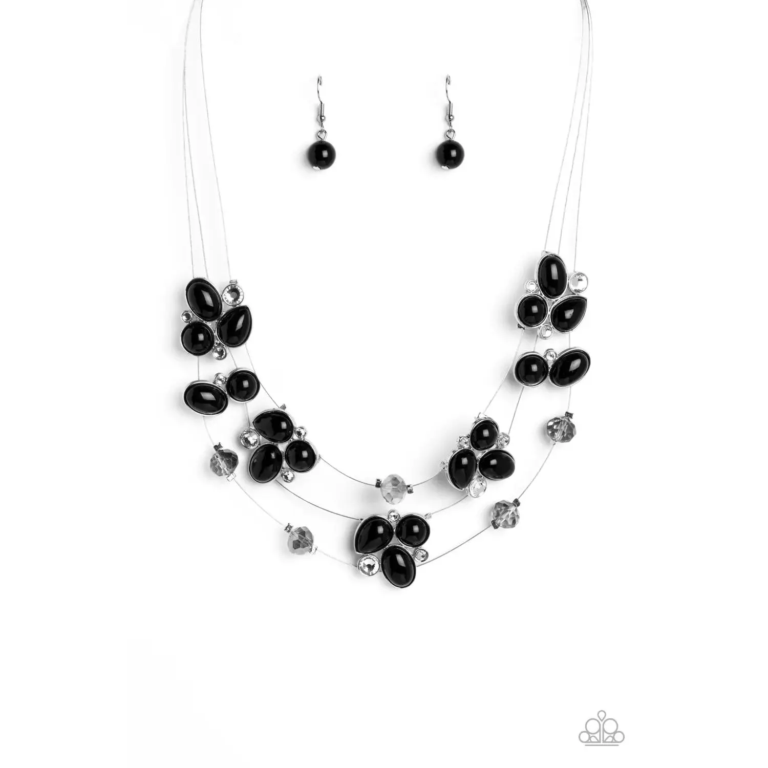 Snow Angels Black Necklace with Black Beads and Silver Elements