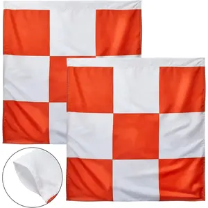 Safety Airport Flag, 36 x 36 Inch, Marking Orange and White Checkered Racing Flags for Safety Warning Marking Airport Construction Vehicles Site Obstacles Bike Truck Camping(2 Pcs)