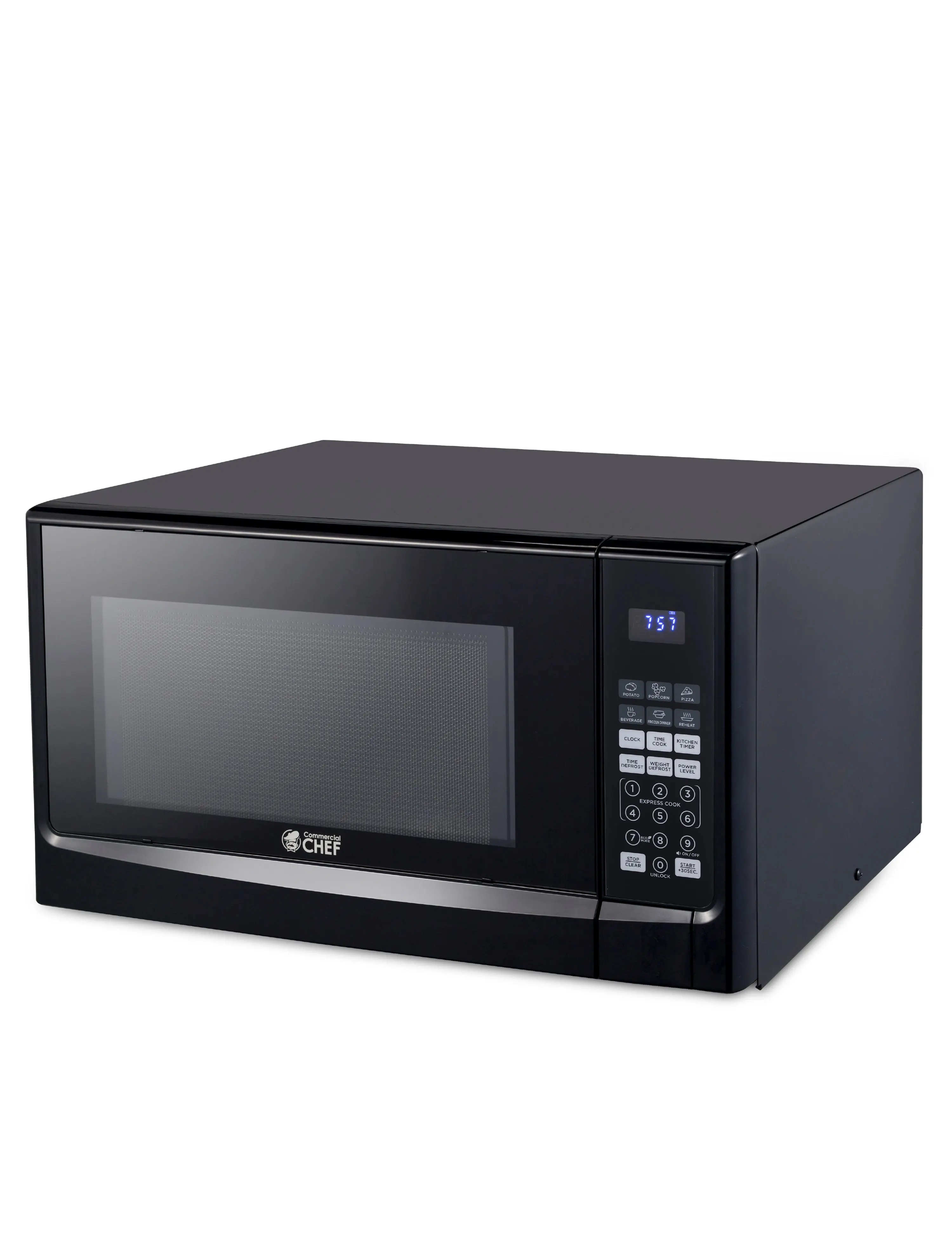 Commercial Chef 1.4 Cu. Ft. Countertop Microwave Oven, Touch Controls with Digital LED Display, 1100W Microwave, 12.4 Turntable, Push Button Door, 10 Power Levels