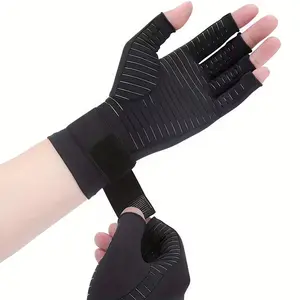 Unisex Compression Copper Gloves, Breathable Anti-Slip Fitness Gloves with Silver Stripes, Pain Relief for Arthritis and Office Work