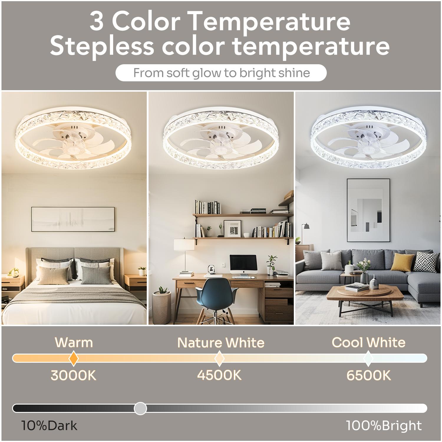 GALENTAL Cristais Multifunctional Ceiling Fan with Light, Remote Control/APP, 6 Wind Speeds, Timing Function, Reversible DC Motor, Adjustable Brightness & 3 Color Temperatures, Low Noise for Living Room, Bedroom, Study