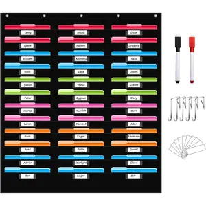 36 Pockets File Storage Pocket Chart with 36 Nametag Pockets, Hanging Wall File Organizer for Classroom and Office, Organize Your Assignments, Files, Scrapbooks, Paper (Black-36 Pockets)