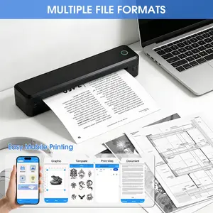 Portable A4 Wireless Thermal Printer, Bluetooth-compatible Photos Pdf Document Printing Machine, Folded Rolls Paper, for Office Work Home School Travel