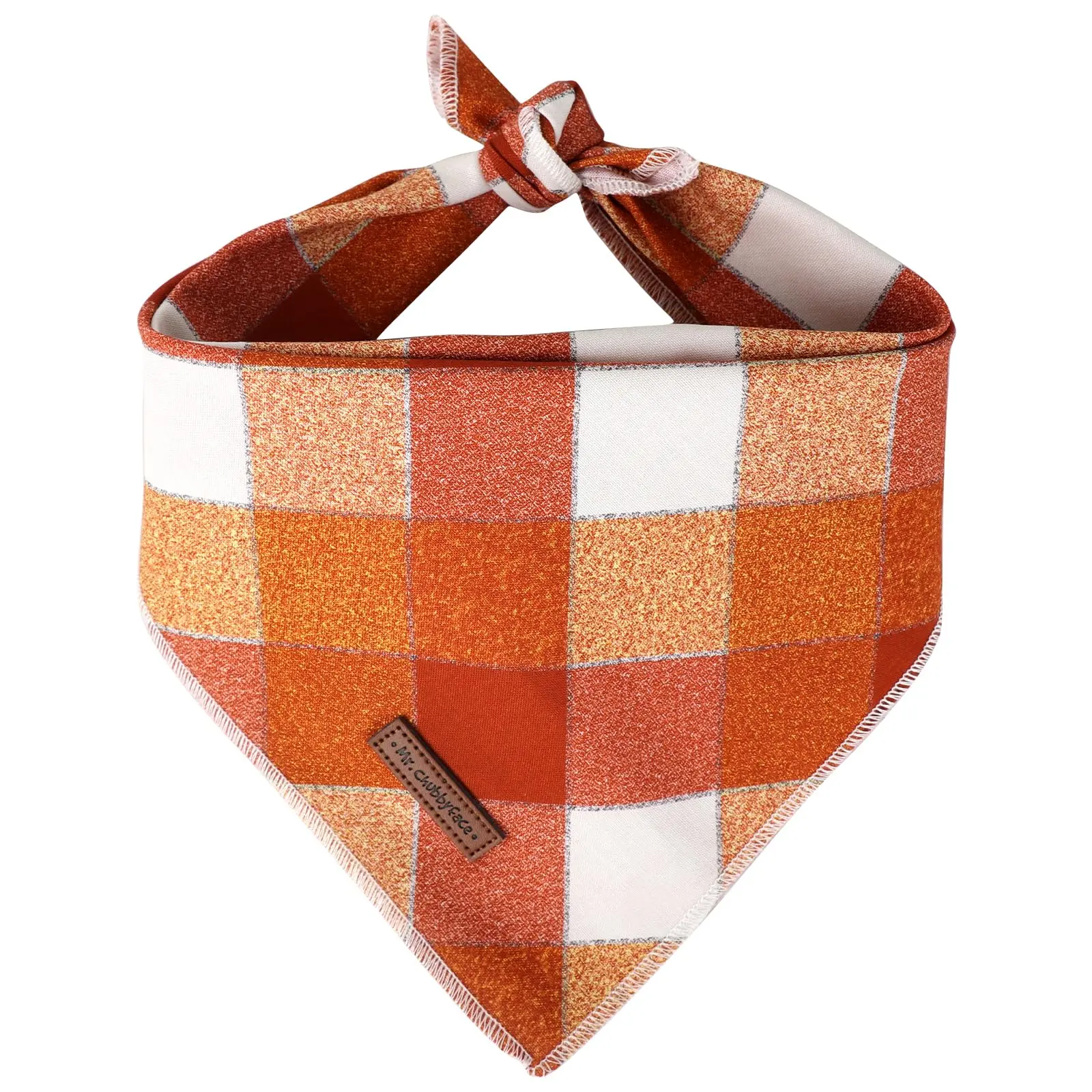 MR. CHUBBYFACE Dog & Small Pet Reversible Triangle Bib Scarf, Adjustable Double-Layer Fray-Resistant Fall Orange Plaid Cotton Neck Accessory Bandana