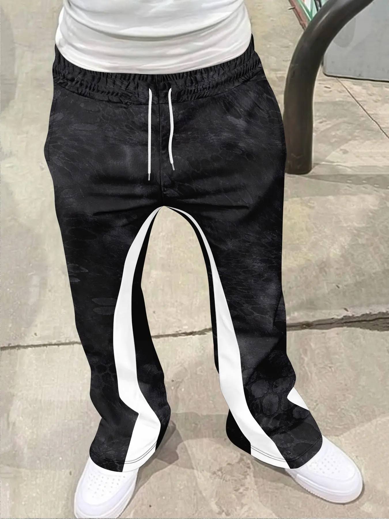 Men's Loose Fit Marble Texture Print Long Pants, Casual Sporty Streetwear, Hip Hop Vintage Style, All Seasons Fashion
