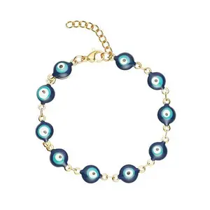 Stately Steel Stainless Steel and Blue Enamel Evil Eye Link Bracelet