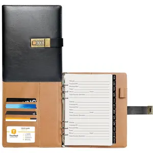 Lockable Password Book with Alphabetical Tabs, 302 Pages Vintage Black PU Hardcover Internet Address & Password Organizer Logbook, A5 Refillable Pages Large Print 576 Entries, for Seniors