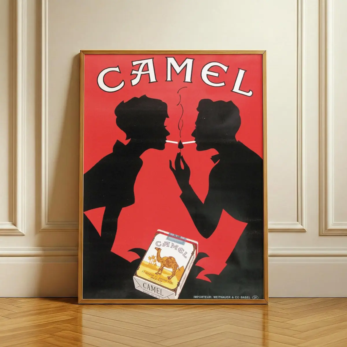Vintage Camel Advertising Poster | Retro Tobacco Art Print | Mid-Century Wall Decor | Cigarette Ad | Retro Red Silhouette Print