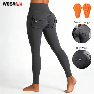 WOSAWE Women's Motorcycle Yoga Leggings with Removable Knee Pads Butt Lifting Cargo Pants