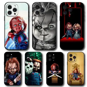 Horror Chucky Doll Phone Case Black Protective Shell Cover for iPhone 11-17 Pro Max Plus Air & Samsung Galaxy S21-S25 Ultra