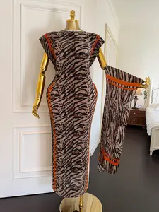 1Dress+1Scarf Women's Elegant Animal Print Long Dress Set, Slim-Fitting Moo Moo Skirt & Scarf, Beach Sun Protection Shawl, All Seasons Fashion