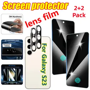 [2+2 Pack] Tempered Glass Privacy Screen Protector for Samsung Galaxy S23 6.2 inch, Anti-Spy,Support Fingerprint ID Friendly, Scratch Resistant Suitable,Case Friendly With Camera Lens Protector