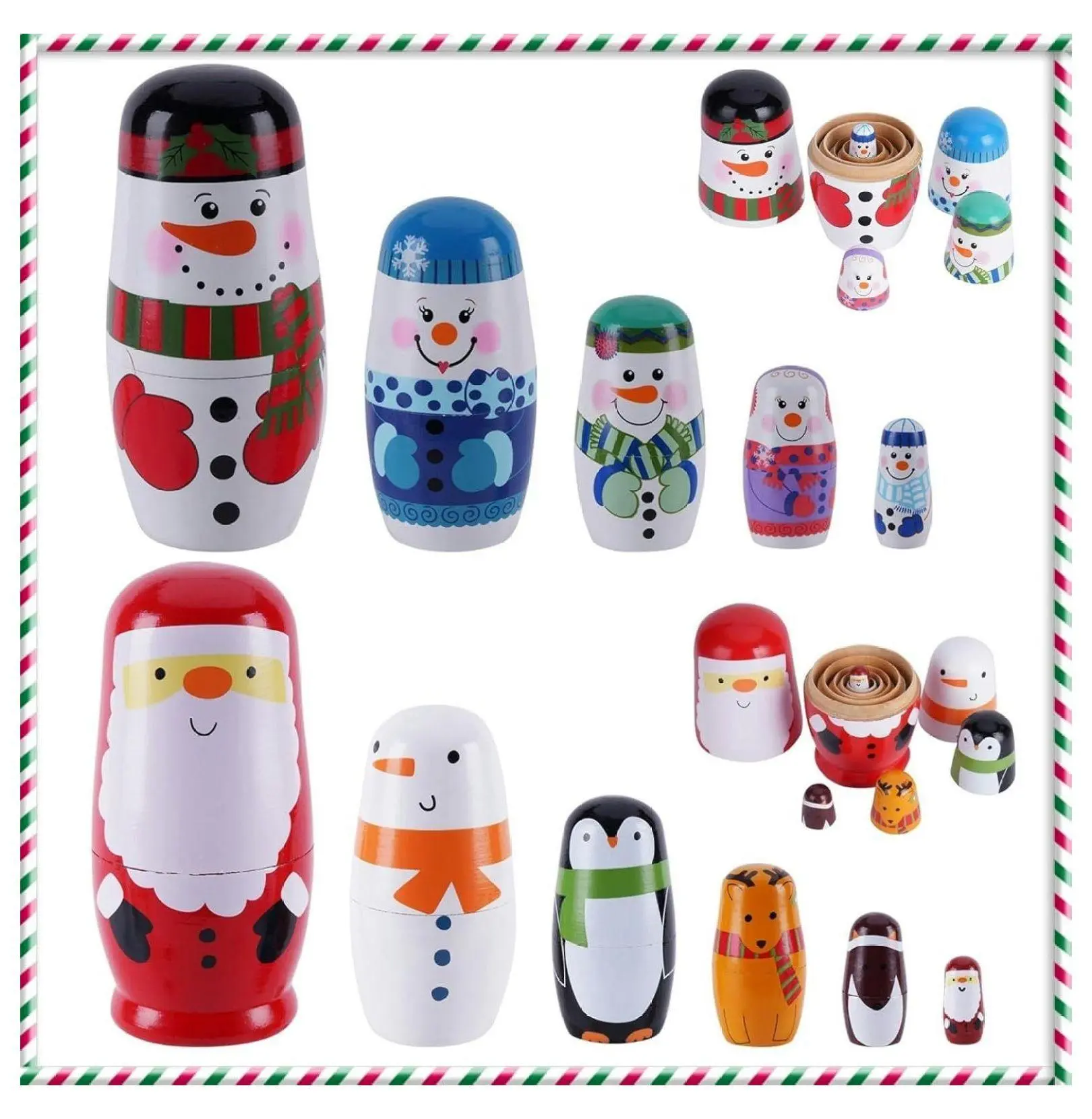Russian Nesting Dolls 2 Pack, Matryoshka Dolls Handmade Wooden Stacking Toys, Christmas Decorations Gifts for Toddlers Girls Boys, Nested Dolls Set 1x1x1 Inch 1 x 1 x 1 inches