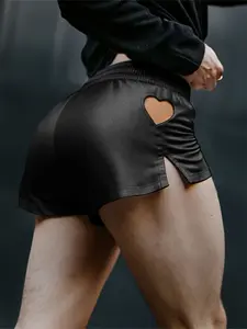 INCERUN  Men's Fashion Slim Fit Running Training Shorts, Solid Color Heart Cutout Shiny Shorts, Perfect for Daily Sports Wear, Running Workout Shorts