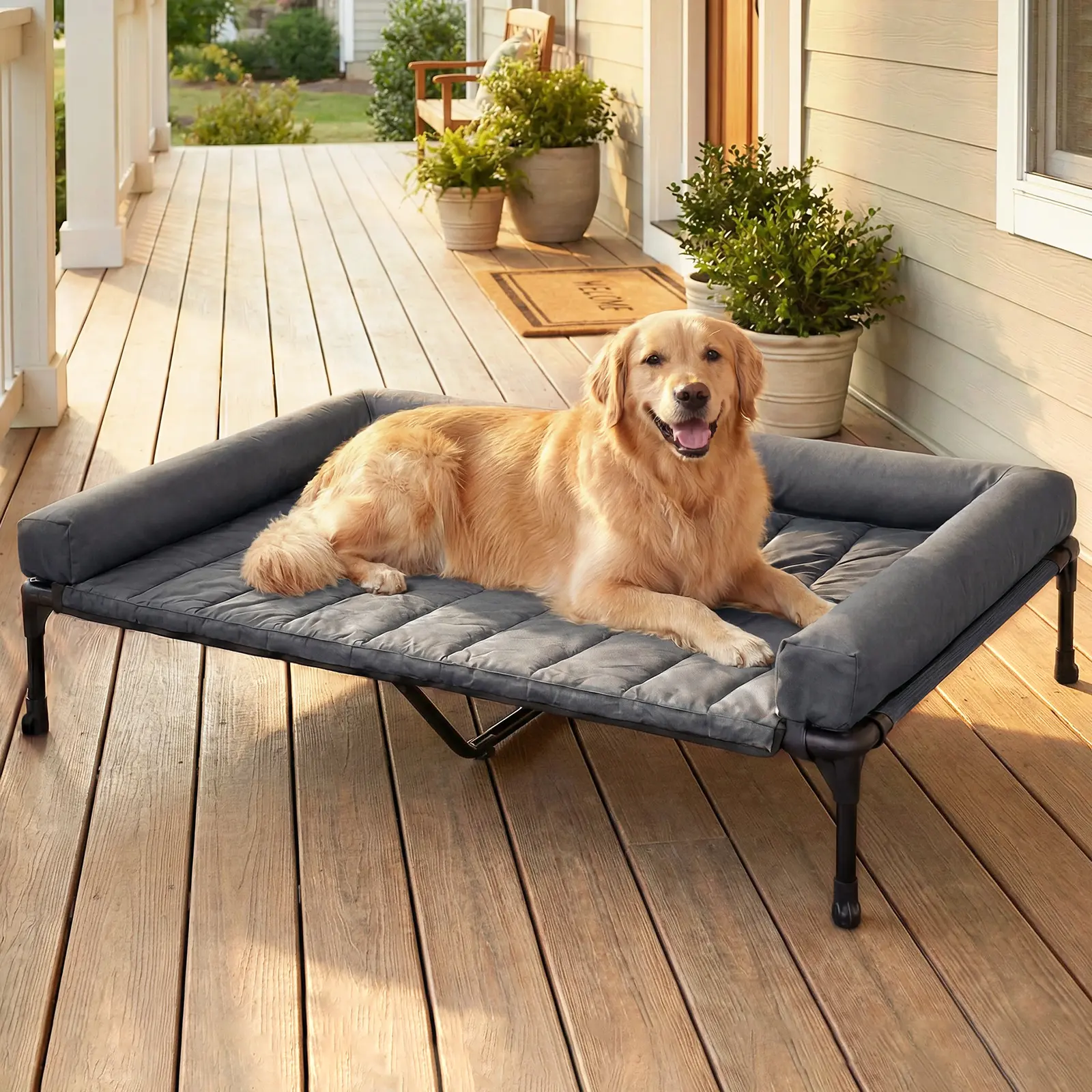 #SummerVibes #petlovers Veehoo Orthopedic Elevated Pet Bed – Joint Support & Anxiety Relief Calming Dog Couch with Soft Bolster Cushion | Healthy Deep Sleep, Breathable Mesh & Washable Cover
