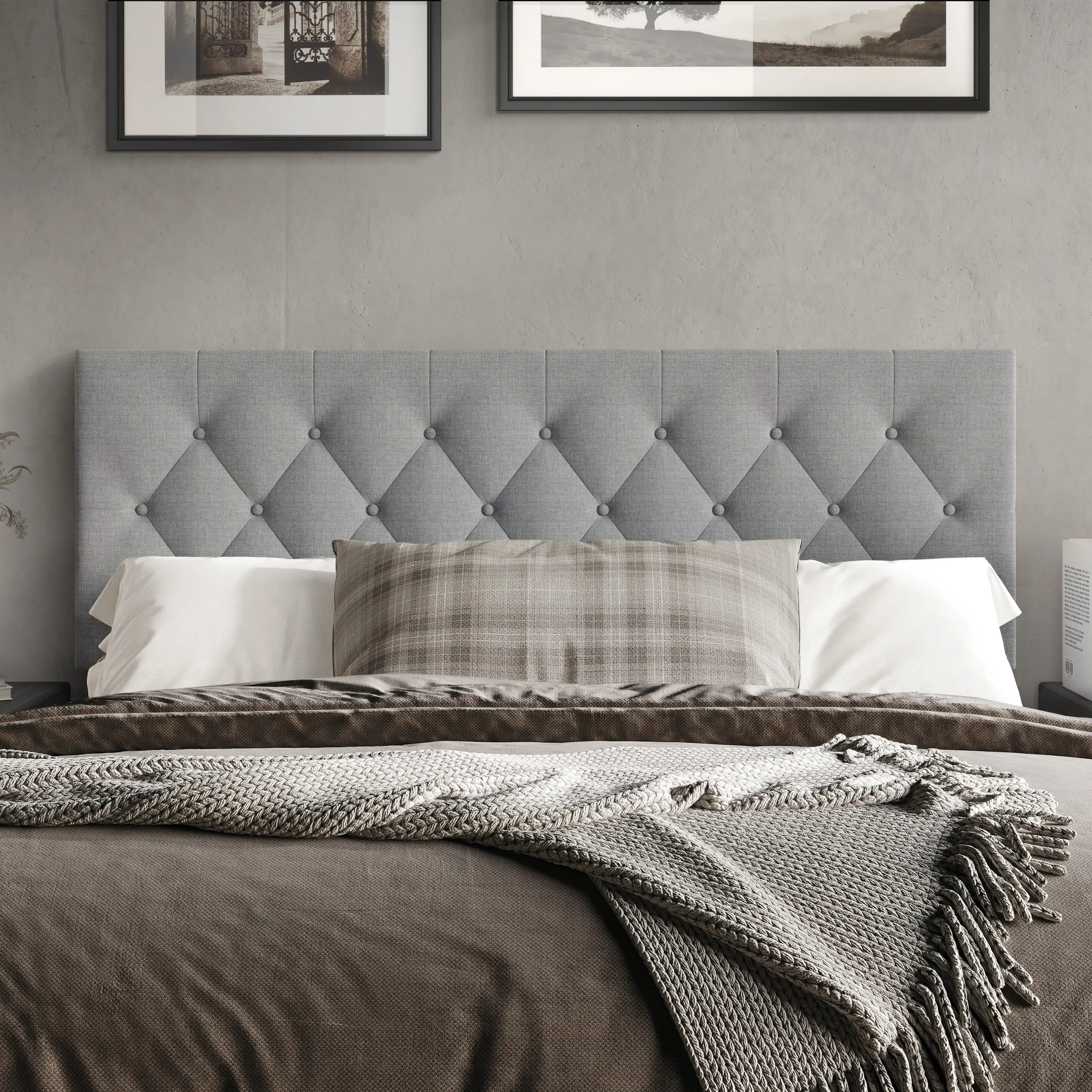 Favorer Gunnison Tufted Upholstered Headboard – Linen Fabric, Padded Button Tufted Design