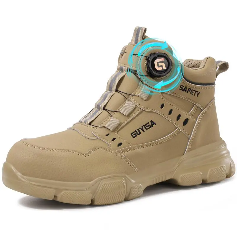 GUYISA Men's High-Top Work Boots, Puncture-Resistant Steel Toe Microfiber Footwear for Warehouse & Construction Workers, Shoe