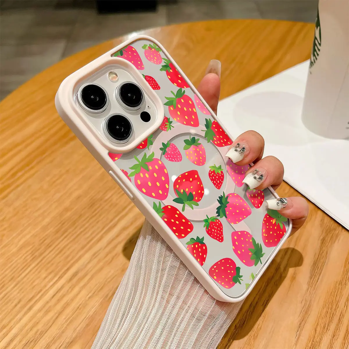 Strawberry Fruit Pattern Clear Magnetic Phone Case , Compatible with MagSafe Silicone Bumper Protective Cover For iPhone X XS 11 12 13 14 15 16 17 Pro Max Plus Air
