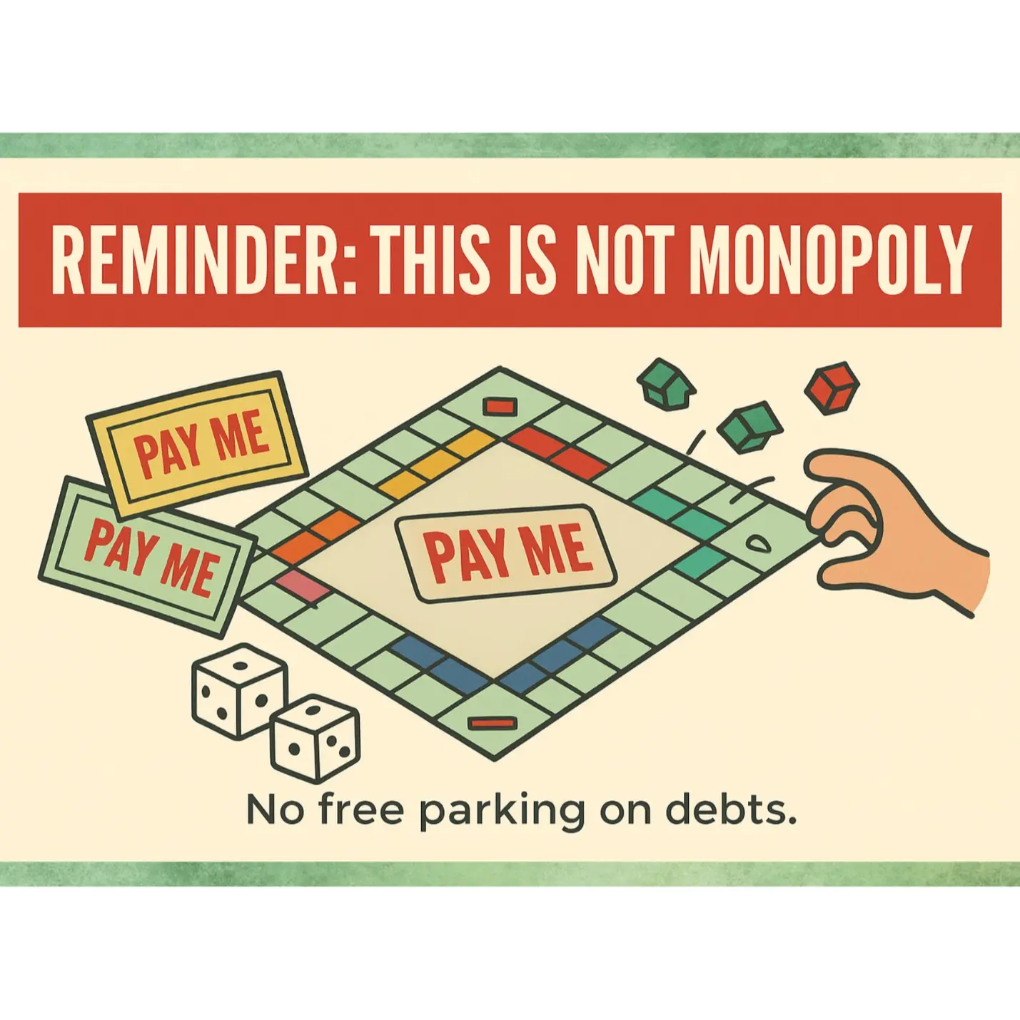 Funny Anonymous Prank Paper Card - Monopoly-Style Board with Dice, Colorful Money Stamped ‘Pay Me’ - Gag Gifts for Siblings, Ages 12+, Lighthearted Prank Item (Note: Not Monopoly)