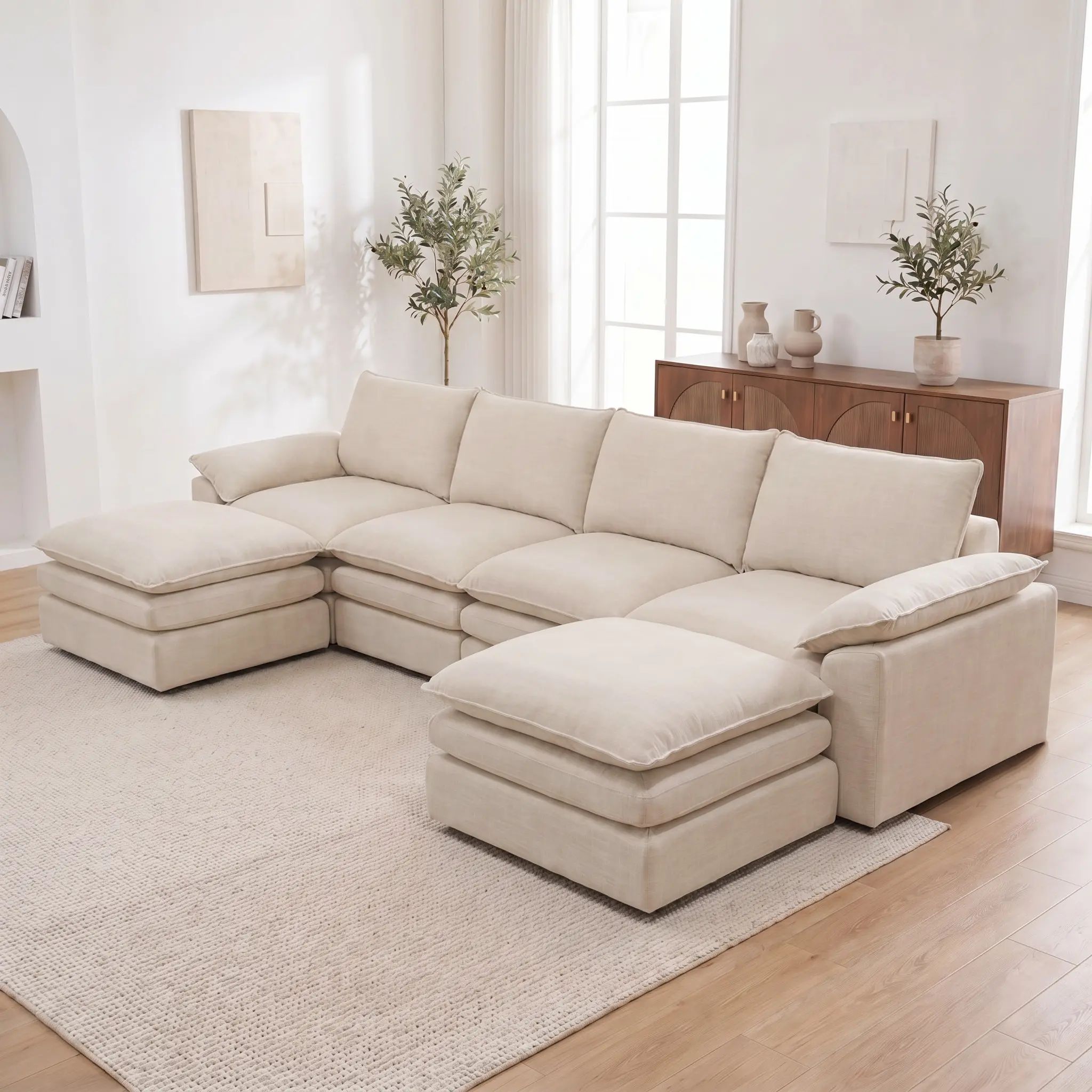 154" U Shaped Couch Modular Sectional Sofa 3-Seater Comfy Cloud Couch Set of Modular Pieces with MovableOttoman Deep Seat Couches for Living Room Chenille Slate boneless furniture,dorm essentials,home decor