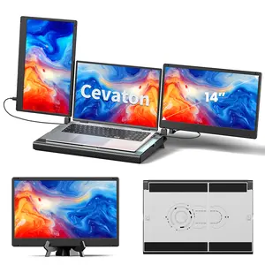 【freshtechforspring】Cevaton Dual Laptop Screen Extender, Dual Portable Monitor 14-inch 360 Degrees Rotation with Stand(It's Not a Computer), IPS FHD 1080P Workstation,  Flexible Extended Laptop Screen Extender--Please note the list of incompatible models