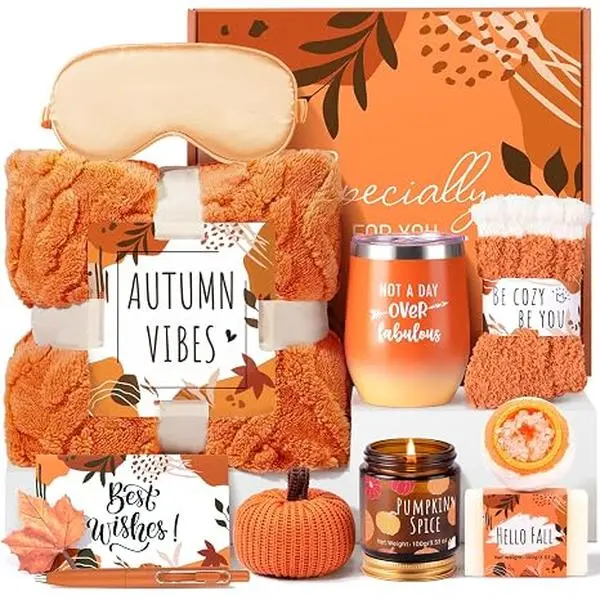 Christmas Gift Boo Basket Gifts for Women Teen Girls, Gifts for Women, Halloween Boo Basket Stuffers for Teens Adults with Pumpkin Mug Throw Blanket Socks and Self Spa Gift for Family Sister Friends