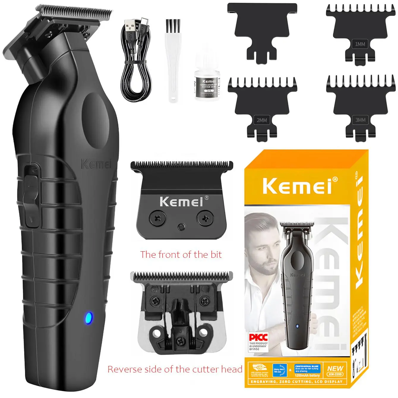 Kemei Km-2299 Men's Hair Clipper, Wireless Beard Trimmer, Beard Cutting Kit, Professional Grooming Kit, Cordless Barber Trimmer, LED Display, USB Rechargeable Shaver, Hair Clippers Set, Hair Trimmer Tool, Ideal Gift