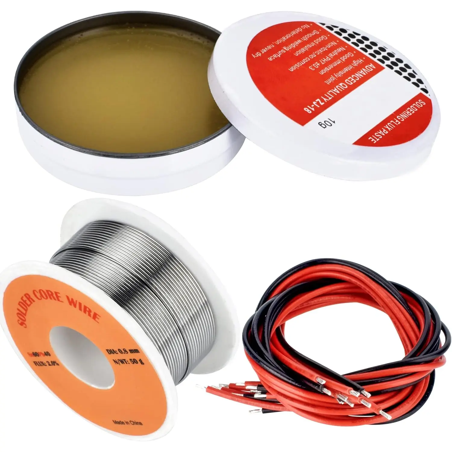 Solder Core Wire and Rosin Paste Flux Kit Tin Lead Rosin Core Solder Wire & Rosin Paste Flux for Electrical Soldering 60-40 (0.8mm, 50g)