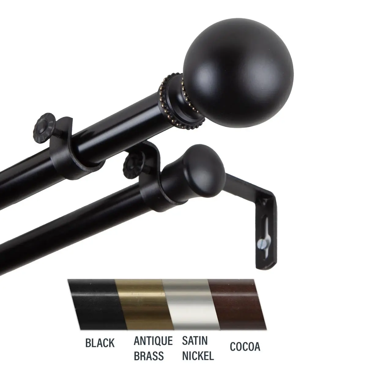212 MAIN Adjustable Double Curtain Rod with Bracket - Bold-Look, Central Julian-Style Design, 0.81 in. Diameter, 28-48 in. Length Adjustment, Black for Baby & Maternity Decor, Curtain Rod Bracket, Adjustable Curtain Rods