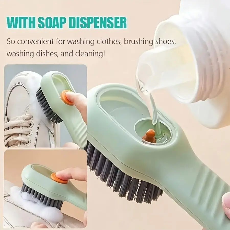 1pc household soft bristled cleaning brush, hanging type, reusable, Shoe scrubbing, laundry and shoe cleaning brush, with a press type automatic liquid separator, multifunctional, Shoe Cleaner, cleaning supplies
