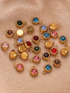 20pcs 6mm Stainless Steel Round Mixed Color Satellite Stone Pendants Necklace, DIY Jewelry Accessories, Elegant Style, All Seasons