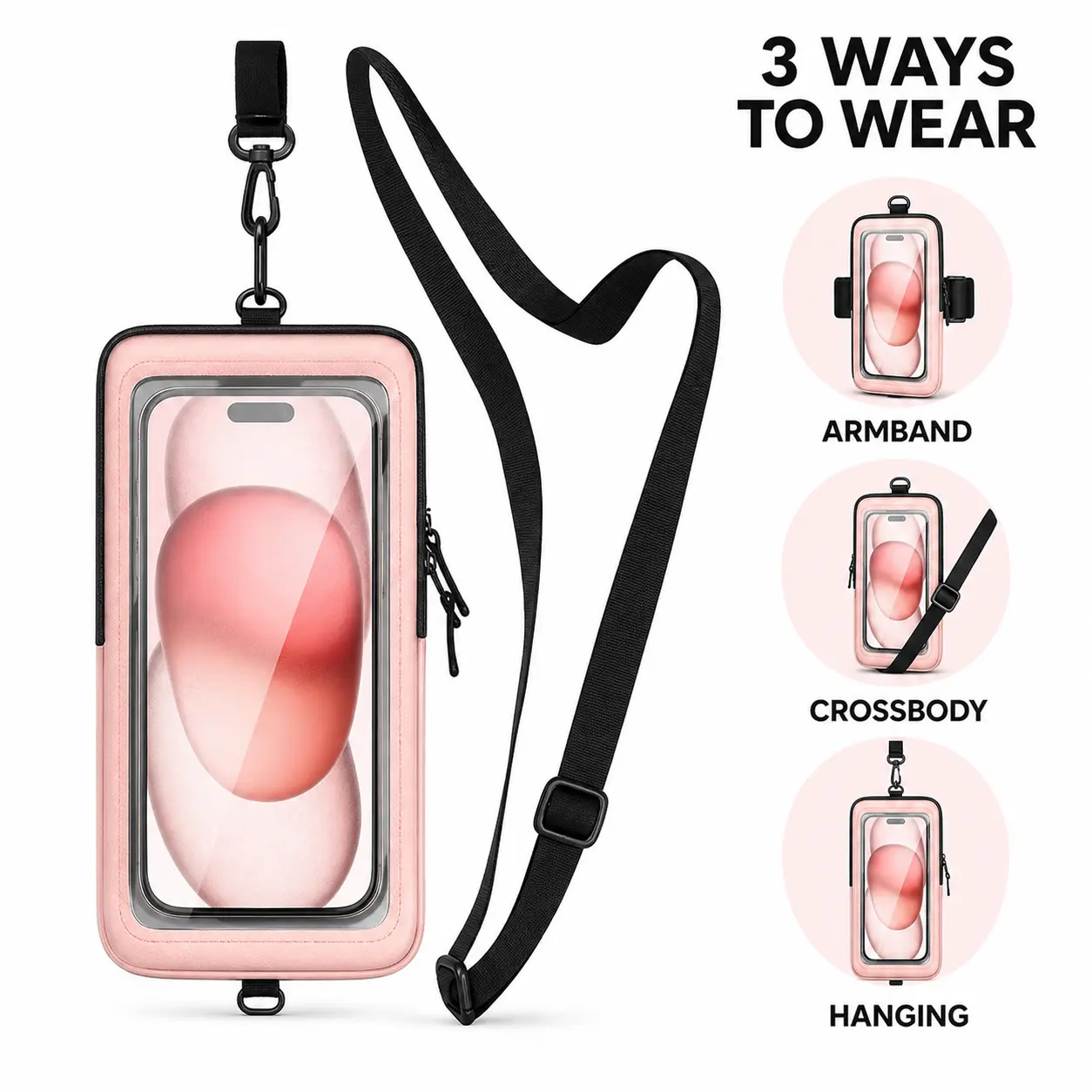 3-in-1 Waterproof Phone Armband & Crossbody Holder, Touchscreen Running Phone Pouch with Adjustable Strap for Gym, Hiking and Cycling, Men & Women