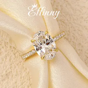 Effinny 14K Gold Plated 3.5ct Oval Cut S925 Sterling Silver Engagement Ring, 5A Grade Cubic Zirconia Travel-friendlyPromise Ring for Women Outdoorfun, Engagement Rings