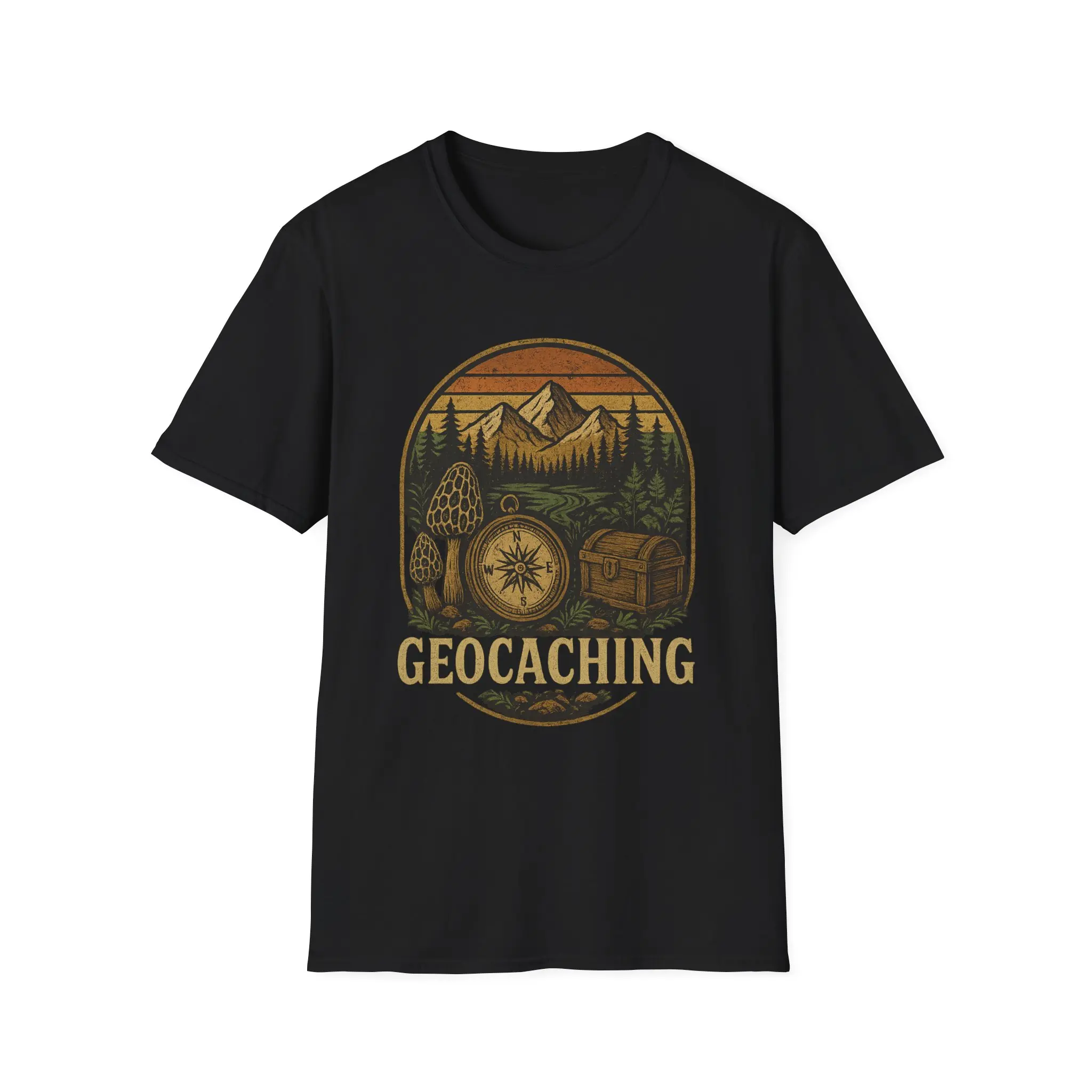 Vintage Geocaching Shirt, Compass & Mountains Retro Adventure Tee, Geocacher Gift