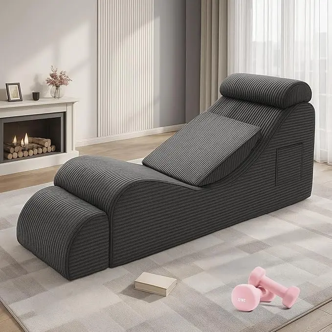 Winzoo Ergonomic Yoga Lounge Chair with Headrest, Waist Pad, Ottoman, Side Pocket - Ideal for Stretching, Massage - Suitable for Living Room, Bedroom, Pocket For Phone, Pilates