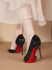 New Fashion Plus Size Side Cut Diamond Heel Patent Leather Pointed Toe High Heels, Sexy Classy Elegant Thin Heel Rhinestone Single Shoes, Party Evening Shoes